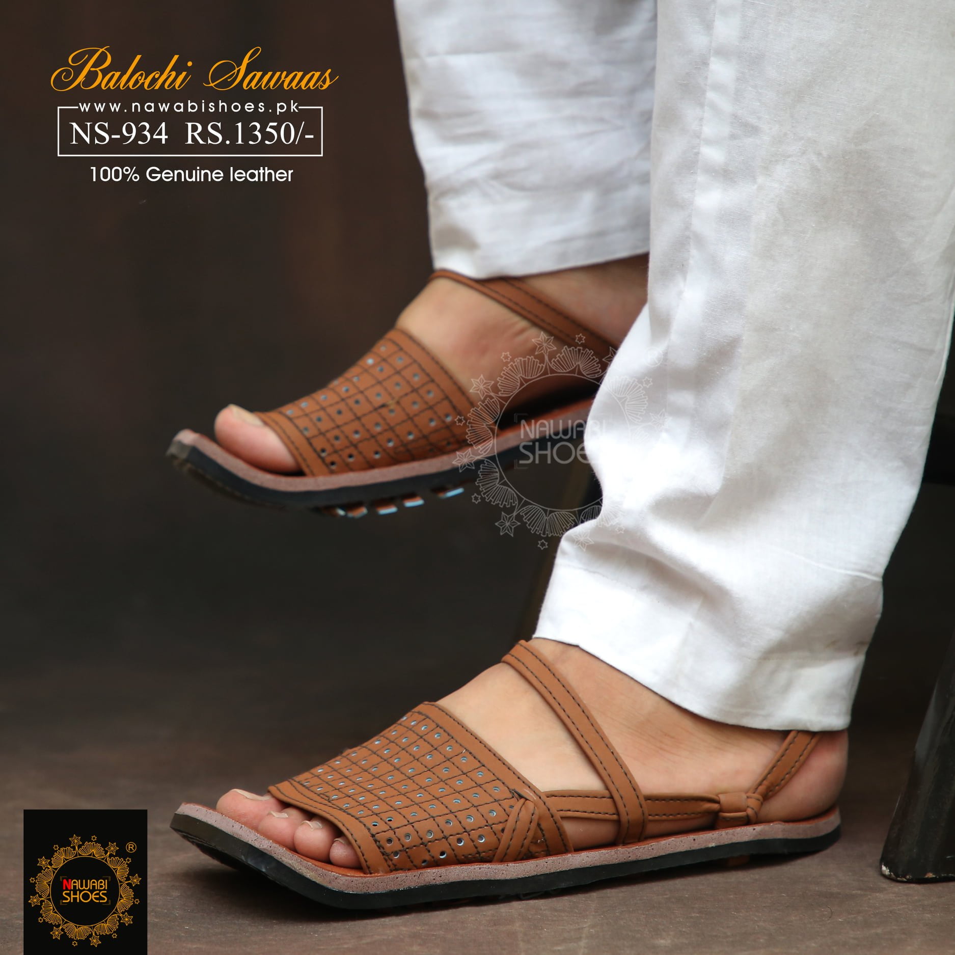 Balochi Chappal/Sandal - Genuine Leather - Brown Black